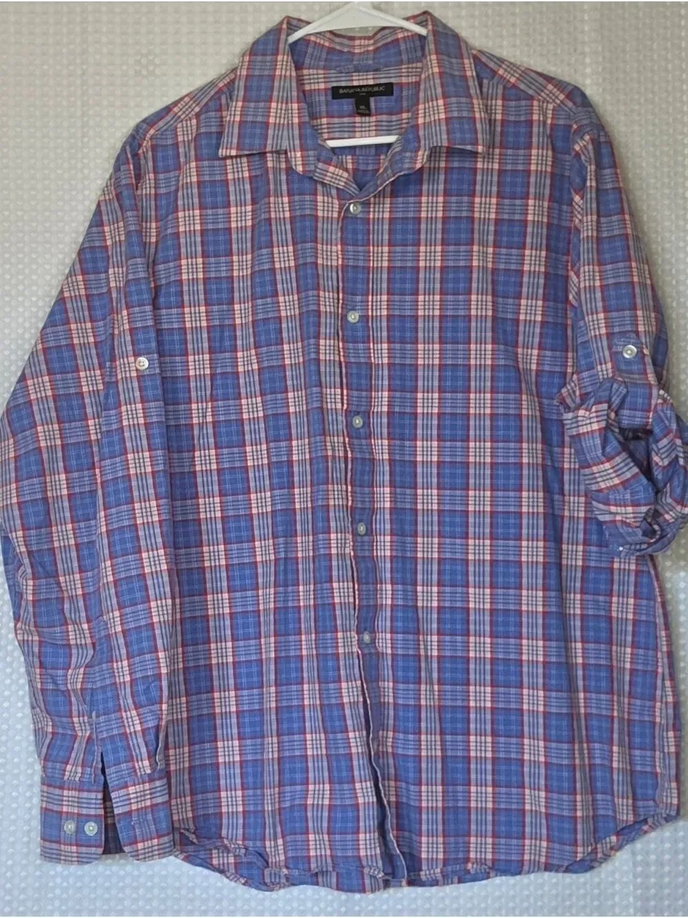 Banana Republic Plaid Button Down Shirt Men XL Blue Red Casual